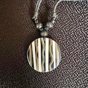 New - Striped Shell Pendent - Black / Brown / White